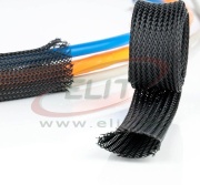 Braided Sleeving PG15, ø15..27mm, polyester PET HB, -50..150°C, HF, highly flexible, 50m/pck, black