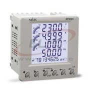 Digital Multifunction Meter MFM384, 1p2w/3p3w/3p4w, input 1/5A 100V (10kA/V)/ 1/5A 100..500VAC, prog. CT/PT, V/A/P/PF/Wp/Wq/Ws, pulse output, RS485, ModBus RTU, 4x4, 8digits LCD w. backlight, sv 100..230VAC, ■99x99/□92x92, IP65, Selec