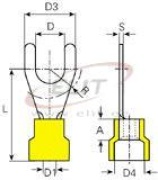 Spade Terminal w. Collar V 8.4 g, 4..6 M8, G8.4 L34, -25..75°C, PVC, 100pcs/pck, yellow