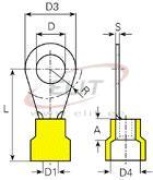 Ring Terminal w. Collar R 5.3 g, 4..6mm² M5, ø5.3 L25.5, -25..75°C, PVC, 100pcs/pck, yellow