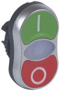 Push-button Osmoz, twin head| green I, white pilot light, red O, ø22.5mm, metal bezel, IP66, Legrand