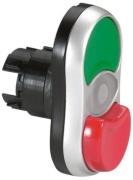 Push-button Osmoz, twin head| green I, white pilot light, red O projecting, ø22.5mm, metal bezel, IP66, Legrand