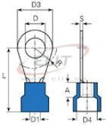 Ring Terminal w. Collar R 10.5 b, 1.5..2.5mm² M10, ø10.5 L30.7, -25..75°C, PVC, 100pcs/pck, blue