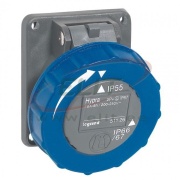 Panel-Mount Flange Socket Hypra, 1P+N+E 16A 250VAC, inclined, plastic, IP65/67, Legrand