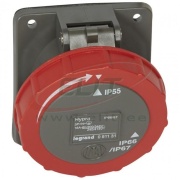 Panel-Mount Flange Socket Hypra, 3P+N+E 16A 415VAC, inclined, plastic, IP65/67, Legrand