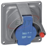 Panel-Mount Flange Socket w. Prisinter Hypra, 1P+N+E 16A 250VAC, inclined, plastic, IP44/55, Legrand