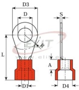 Ring Terminal w. Collar R 3.7 r, 0.5..1.5mm² M3.5, ø3.7 L19.6, -25..75°C, PVC, 100pcs/pck, red