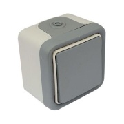 SM Switch Plexo, push-button, 10A 250VAC, spring clamp, IP55 IK07, Legrand, grey