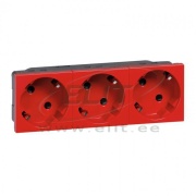 Socket Mosaic, mech.| 3x 2P+E 45°, shutters, 16A 250VAC, spring clamp, 6M, Legrand, red