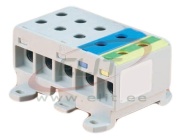 Universal Terminal Block Al/Cu UK35/3x1A+1N+1PE, 5P (2holes) 2.5-35mm² 120/135A 750V, Hex4 3Nm 2.5..16mm², 6Nm 25..35mm², TS35, panel mount, grey, blue, yegr