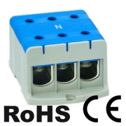 Tapping Terminal Block Al/Cu UK95/3N, 1P (6holes) 16-95mm² 220/245A, Hex6 12Nm 6..25mm², 22Nm 35..95mm², 3pcs/pck, TS35, panel mount, MaxPRO, blue