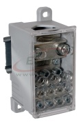 Distribution Block Al/Cu PVB 400-3/8, 185/185mm²/ 3x 35mm², 8x 16mm², 400A 1000VAC/DC, incl. markers, TS35, mounting plate, Pollmann, grey