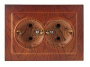 Socket Touran, comp.| 2x 2P+E Schuko, 16A 250VAC, flush mount, w. frame, Nilson, cherry