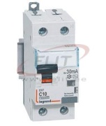 Residual Current Operated Circuit Breaker DX³, 1C+N 10A 230VAC 10kA, 30mA type AC, N right hand, 2M, Legrand