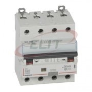 Residual Current Operated Circuit Breaker DX³, 4C 20A 400VAC 6/10kA, 30mA type AC, N right hand, 4M, Legrand