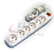 Multi-Outlet Extension Quattro, 6x 2P+E Schuko 3600W 16A 250VAC, switch, 2m cable 3x 1.5mm², Nilson, white