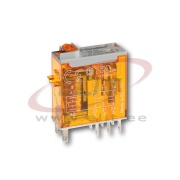 Relay 46.52, 2CO (DPDT) 8/15A 250/440VAC, cv 230VAC, lockable test button, flag indicator, LED, 5mm pin pitch, PCB mount, TS35 sockets (97.P2/02/52), Finder