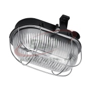 Luminaire OVAL 100, 75W E27, black PP, transparent glass cover, steel mesh, IP44, Maxpro