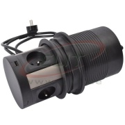 Pull-out socket block INCARA™ 4x 2P+E 16A 230VAC max 3680W | 2x USB-A, 2x USB-C max 15,5W, drilling hole Ø121mm, black, 2m cord 3G 1.5mm² w. 2P+E plug, Legrand