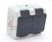 SM Socket Nortic, 2x 2P+E Schuko tamperproof, 16A 250VAC, plug-in clamp, IP44, grey