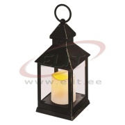 Antique Lantern with LED Candle, Vintage Design and Flame Effect, Batteries 3x AAA (not included) warm white light colour, 6h/18h timer function, 10.5 x 24 cm, black, Emos