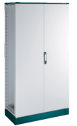 Cabinet ENUX, 1600Wx2200Hx600D, frame, blank double door, rear panel, lever-operated double bar locking w. 3mm double-bit insert, modular, adj. cable entry w. sealing gasket, C3M| epoxy resin layer, IP55 IK10, NEMA12, ocean blue/ grey