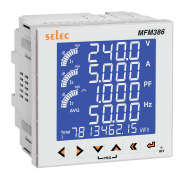 Digital Multifunction Meter MFM386, 1p2w/3p3w/3p4w, input CT/PT 1A..32.76kA 100V..999kV| 240/415VAC, V/A/P/PF/Wp/Wq/Ws| imp/ex, output pulse, RS485 ^ModBus RTU, RTC, 2DI 2DO, data logging 8MB, 4x4 ^9digits LCD, sv 40..300VUC, ■96x96/□91x91, IP65