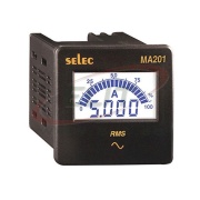 Digital Ammeter MA201, 4digits LCD, analog bargraph indication, 1Ø-2wire, input 50mA..5AAC (5..5000), cl. 0.5, sv 240VAC ±20%, ■76x76/ □68x68mm, IP65, Selec