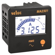 Digital Ammeter MA2301, 4digits LCD backlight, analog bargraph indication, 3Ø-4wire, 0..5AAC (5..5000A), sv 240VAC ±20%, ■76x76/ □68x68mm, IP65, Selec