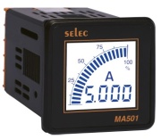 Digital Ammeter MA501, 4digits LCD backlight, analog bargraph indication, 1Ø-2wire, 0..5AAC (5..5000A), sv 240VAC ±20%, ■52x52/ □46x46mm, IP65, Selec