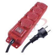 Multi-Outlet Extension 4x 2P+E Schuko 3680W 16A 250VAC, switch, 10m cable H07RN-F 3G 1,5 mm2, IP44, black-red, Emos