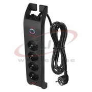 Multi-Plug Extension Cord P54222, 4x 2P+E Schuko 3680W 16A 250VAC, switch, 1.7kV surge protection 1800J, coaxial cable protection, 2m cable H05VV-F 3G 1,5 mm2, IP44, black, Emos