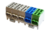 Main Terminal Block Al/Cu HLAK 25-5/10 S, 5x (2x 25/16mm²/ 2x 16/10mm²), 130/100A 1000VAC/DC, 2.5/2Nm, TS35, 3x grey, blue, green