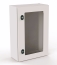 Mild Steel Enclosure E COR, 400Wx400Hx200D, transparent door, mounting plate, 1x gland plate 310x110, 1x lock w. ø3mm double bar key, C3M| epoxy resin layer, IP66 IK10, Nema4, grey